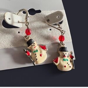 Festive Snowman Earrings with Red Accents